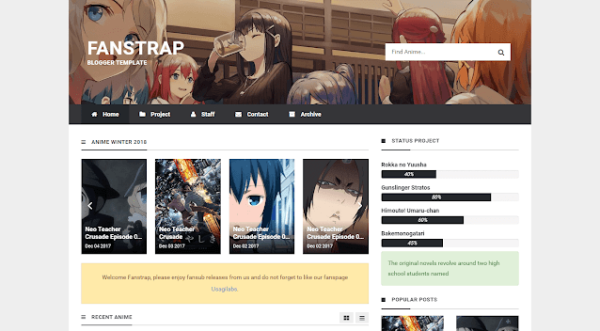 Rekomendasi Template Blogger Anime